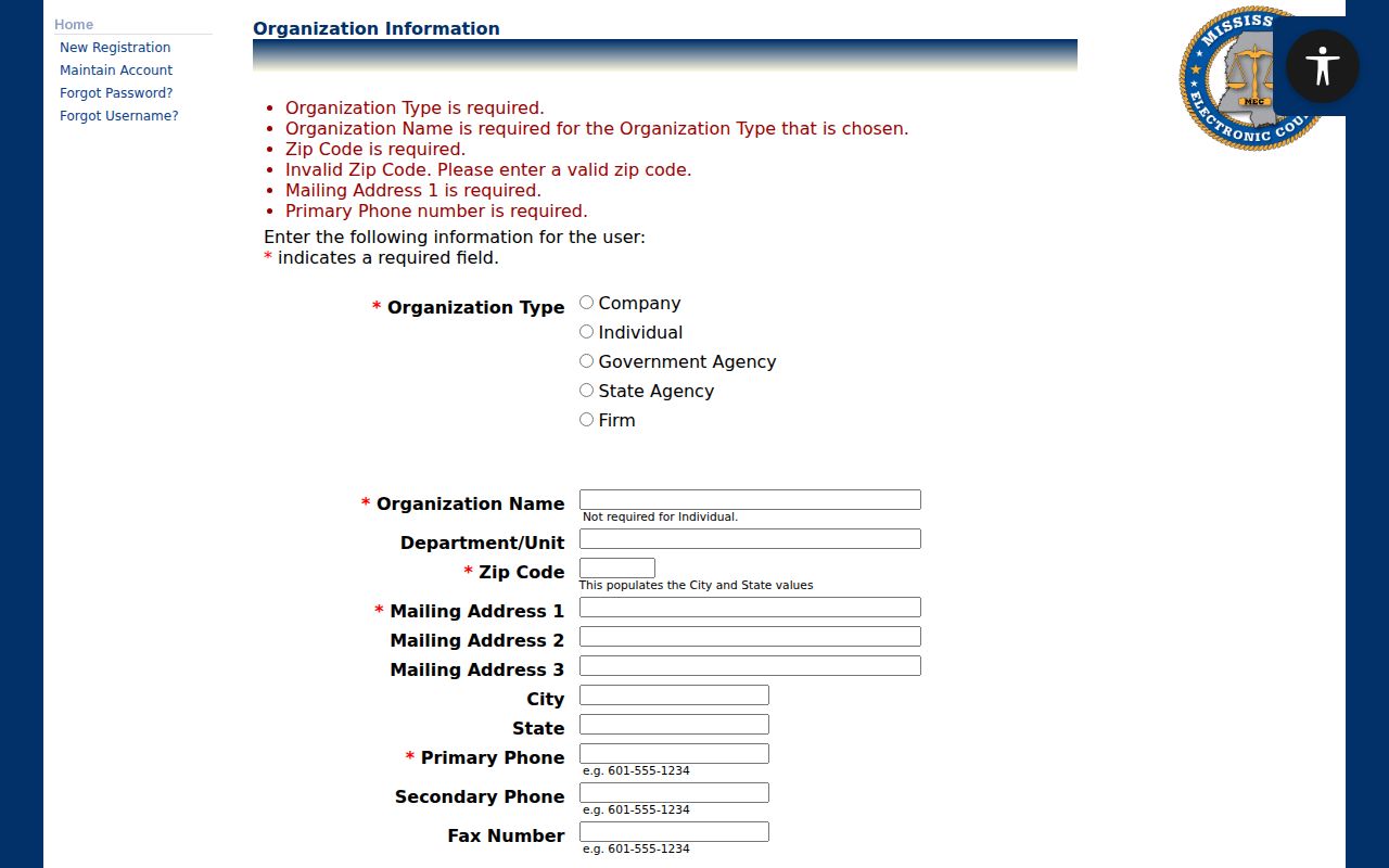 Franklin County case lookup PAMEC organization information fields