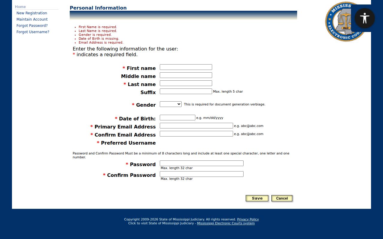 Franklin County case lookup registration information fields