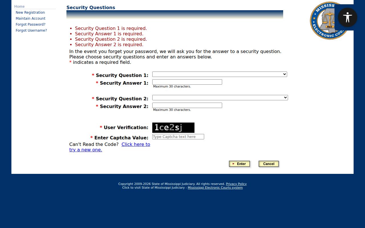 Franklin County case lookup PAMEC security questions