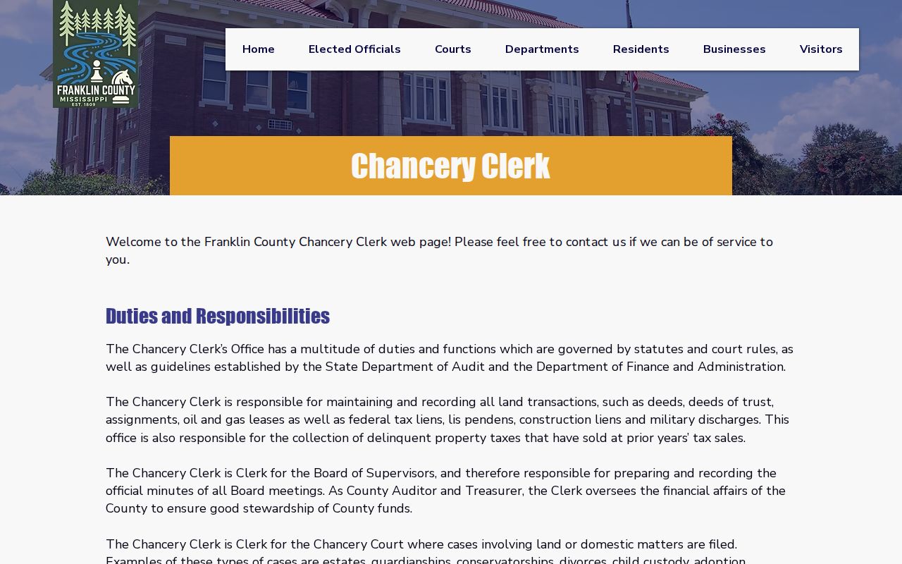 Franklin County civil docket Chancery Clerk records information
