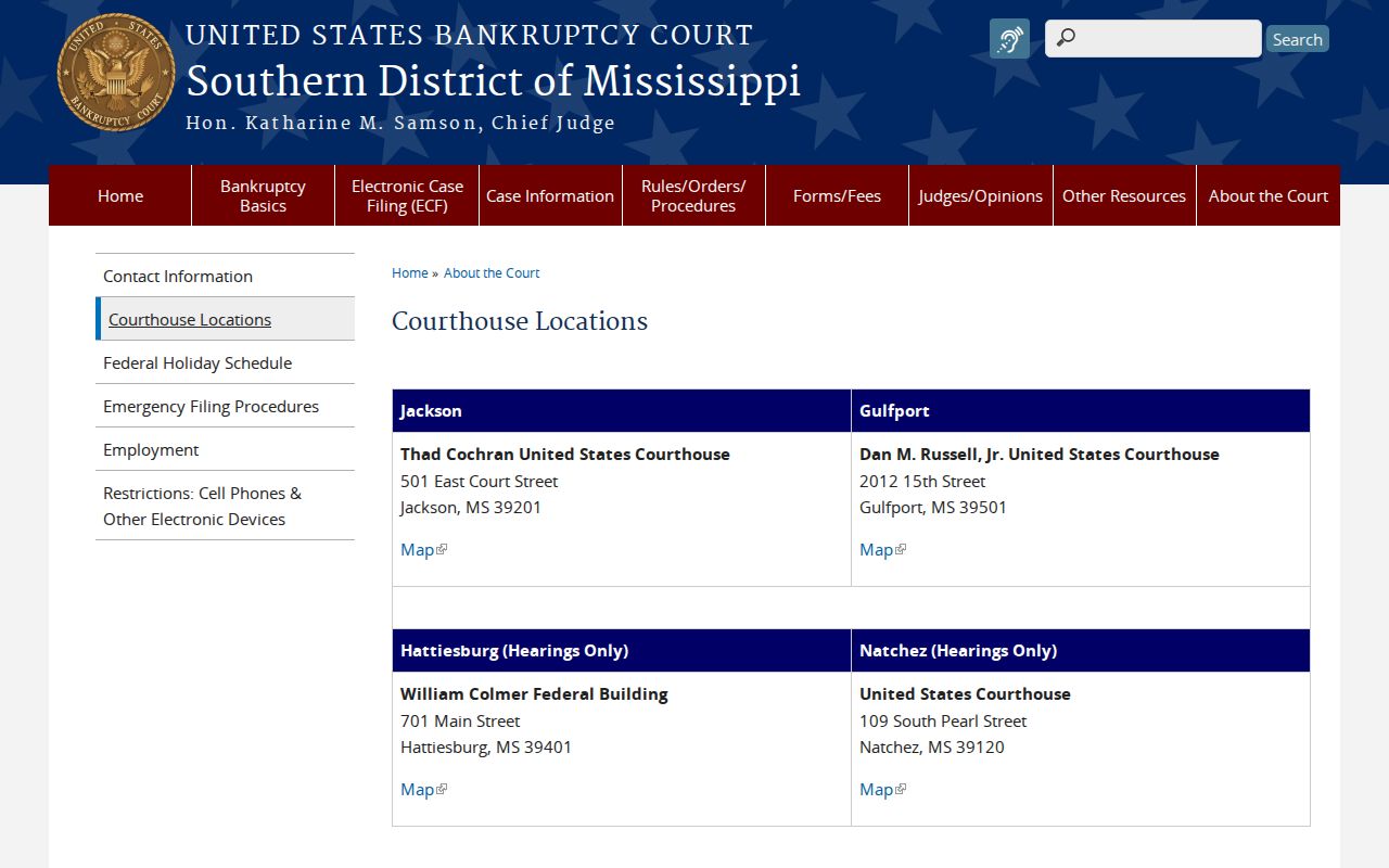 Roxie court record boundary with federal bankruptcy courthouse location routing