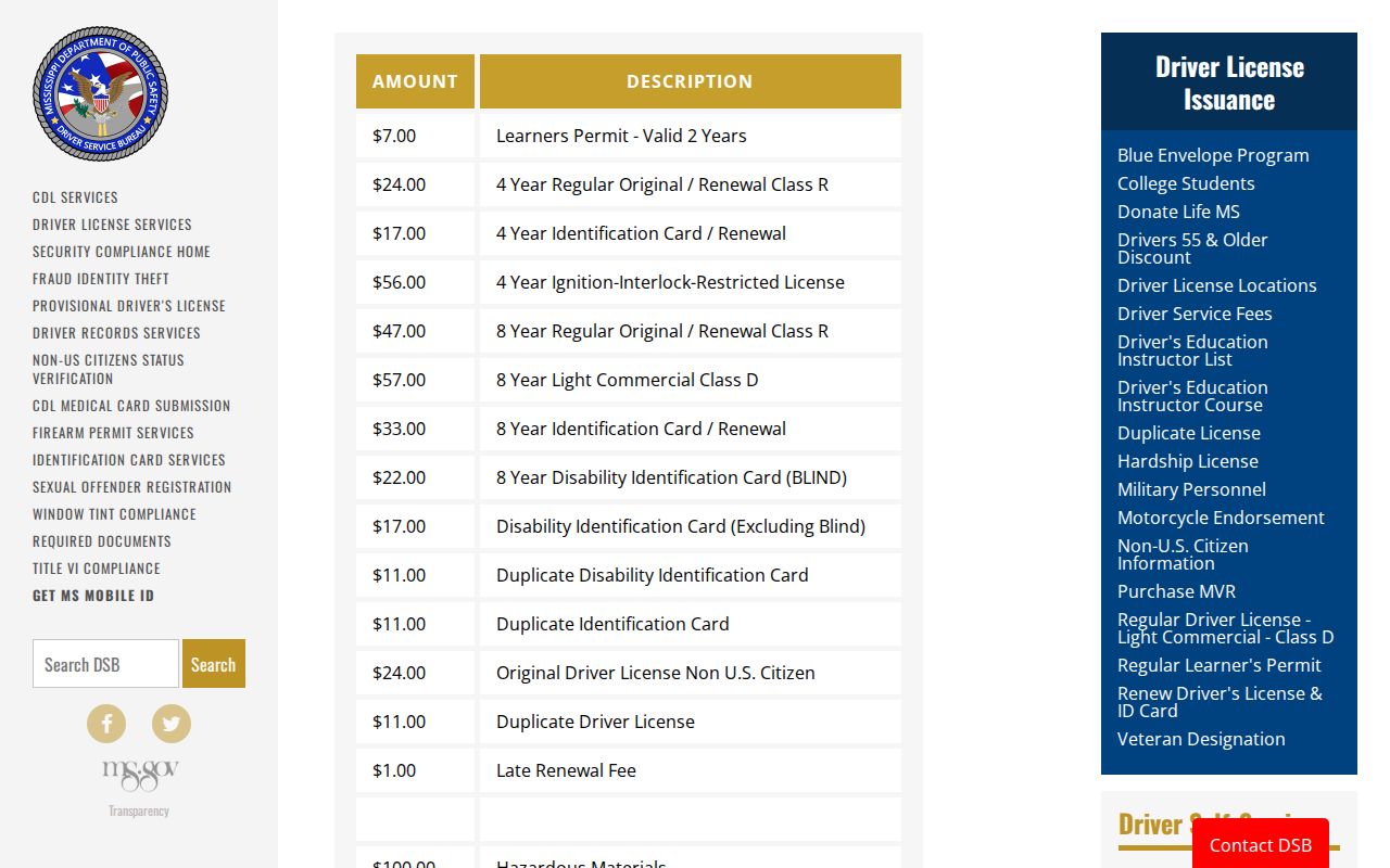 Franklin County traffic ticket DPS driver service fee source
