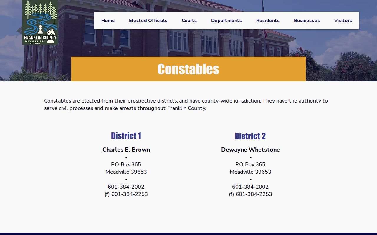 Franklin County traffic ticket constable records source